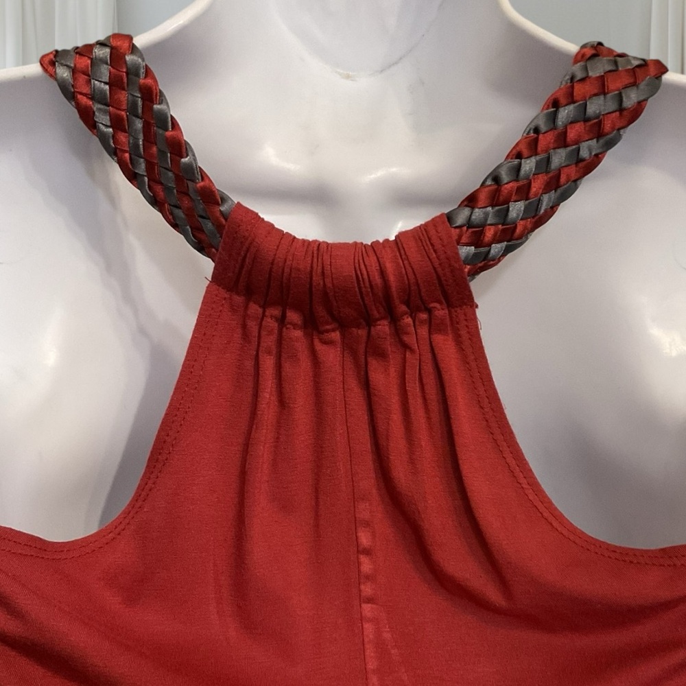 Soprano Deep Rust Red Ruffle Tank Top with Woven Accent Racerback. Y2K - Picture 6 of 7